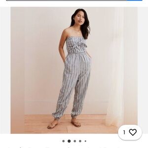 Aerie Blue and White Striped Jumpsuit with Tapered Legs